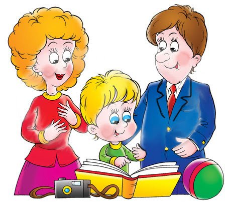 32946-Clipart-Illustration-Of-A-Proud-Mother-And-Father-Looking-At-A-Family-Photo-Album-With-Their-Son.jpg
